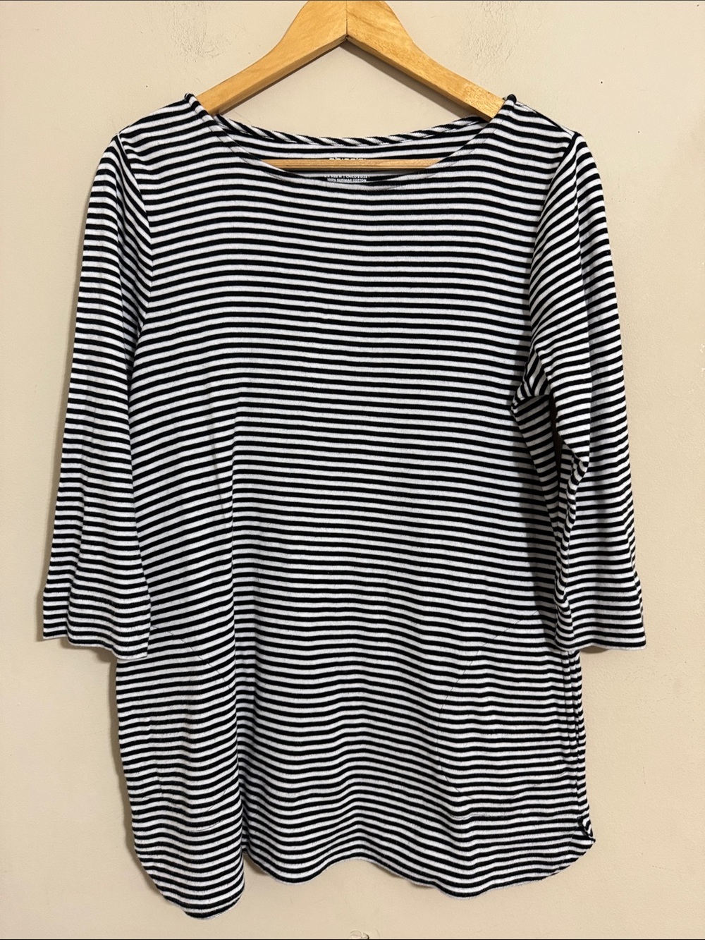 Chico's Ultimate Tee Supima Cotton Black White Stripe Pockets M Capsule Casual